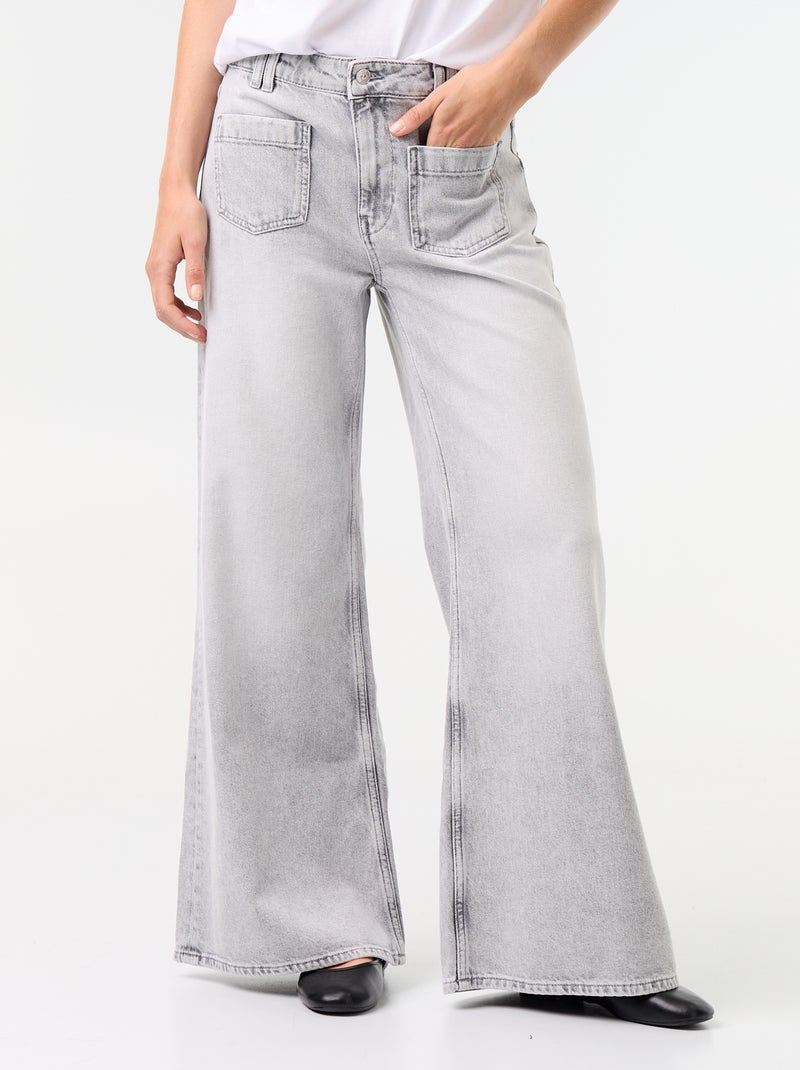 Calças de ganga wide leg com bolsos chapados Cinza - Kiabi