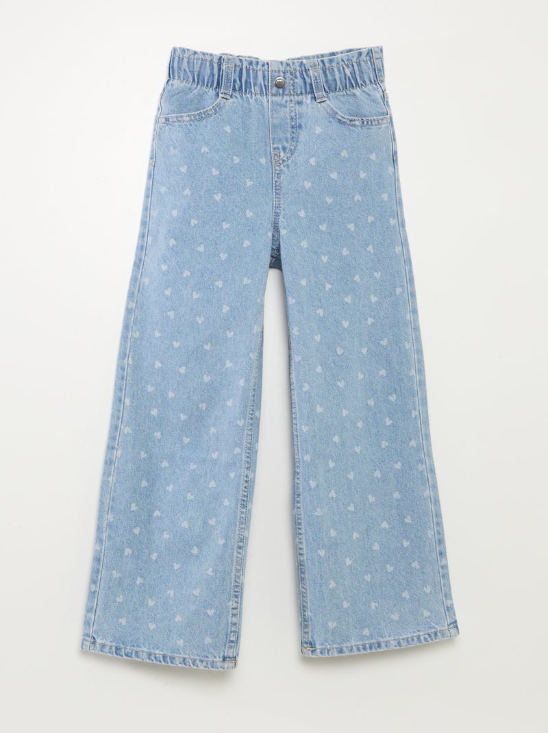 Calças de ganga wide leg com bordad corações AZUL - Kiabi