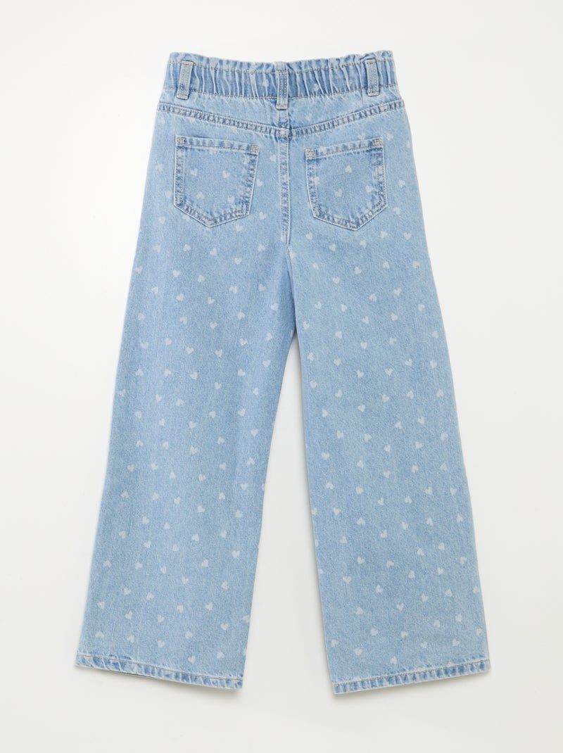 Calças de ganga wide leg com bordad corações AZUL - Kiabi