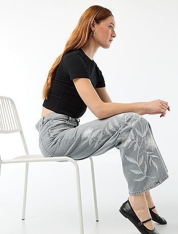 Calças de ganga wide leg com bordados