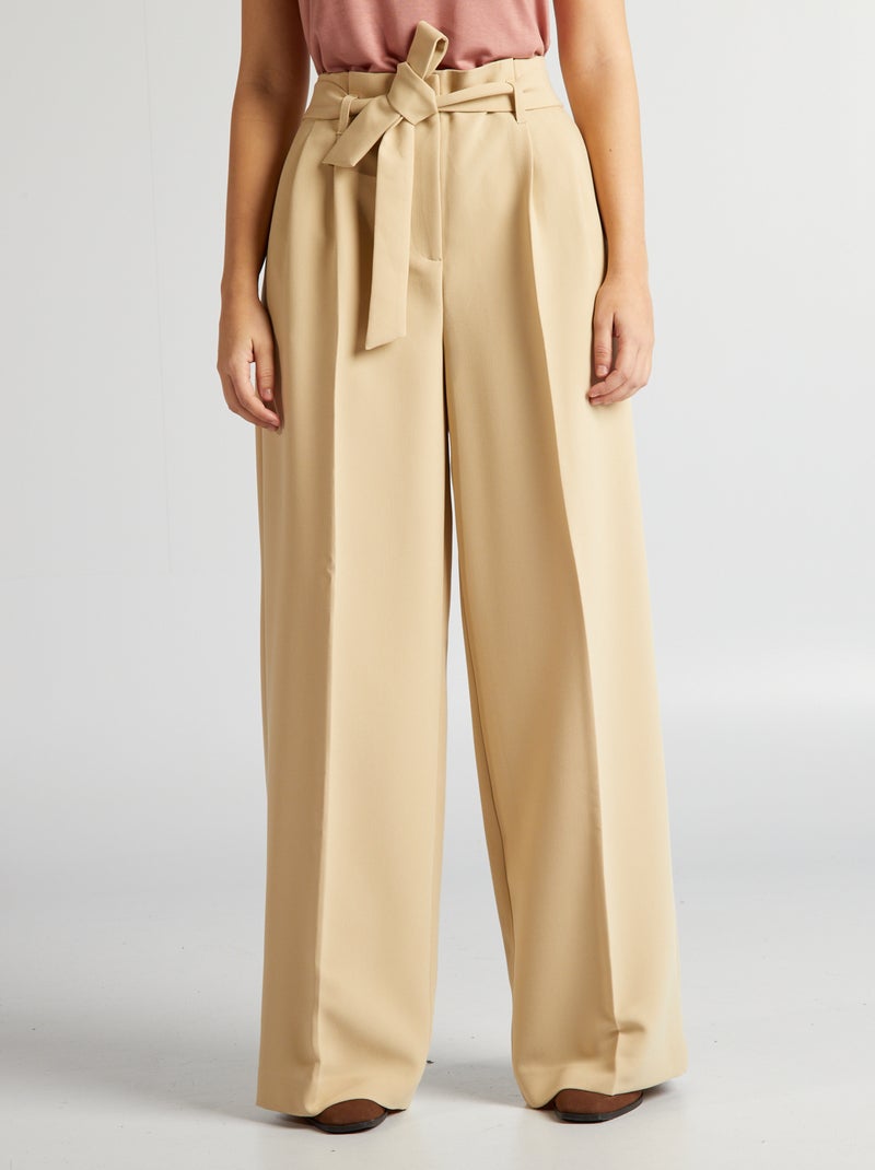 Calças de ganga wide leg com cinto BEGE - Kiabi