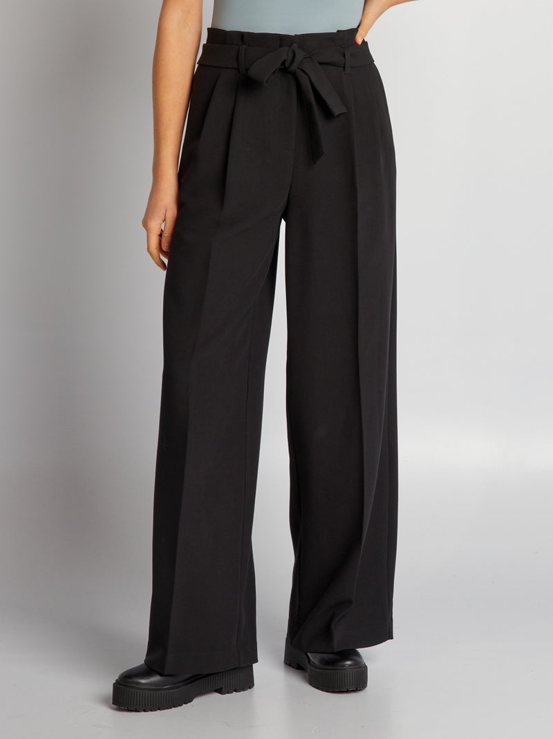 Calças de ganga wide leg com cinto Preto - Kiabi