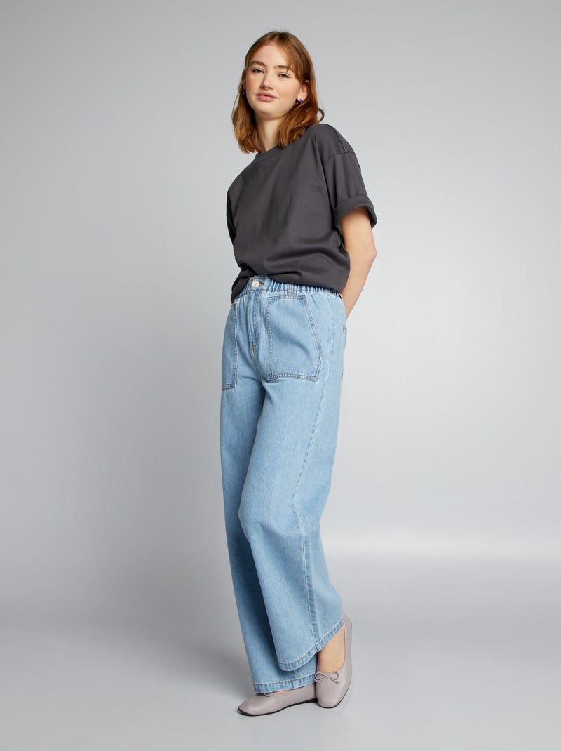 Calças de ganga wide leg com cintura elástica AZUL - Kiabi