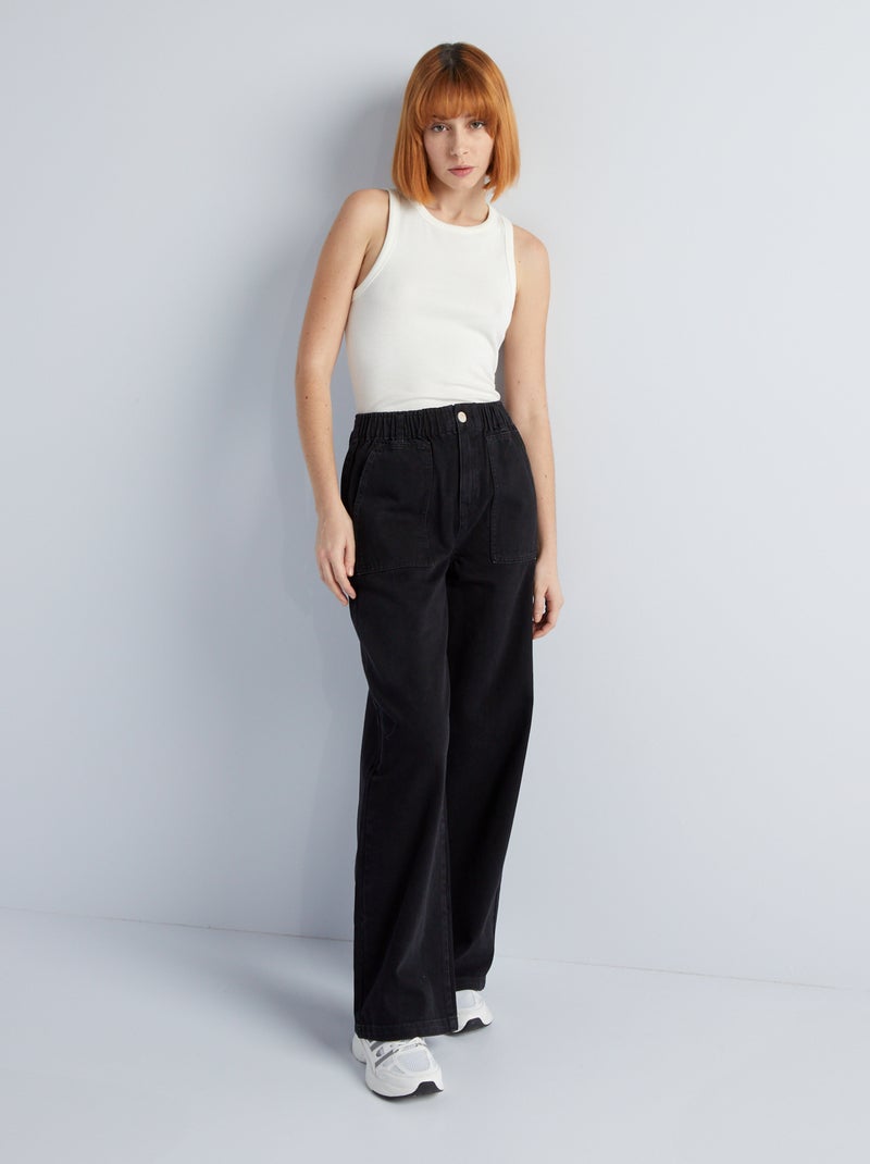 Calças de ganga wide leg com cintura elástica PRETO - Kiabi