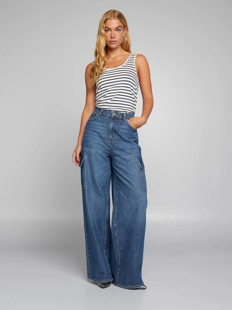 Calças de ganga wide-leg com cintura subida AZUL - Kiabi