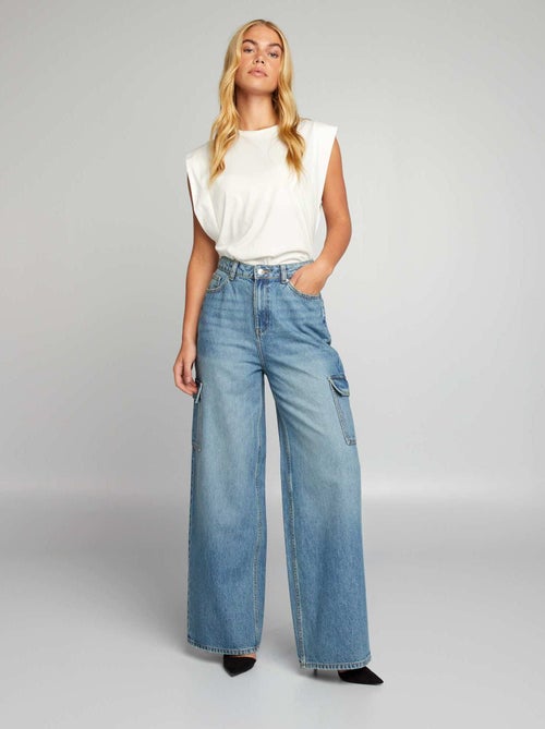 Calças de ganga wide-leg com cintura subida - Kiabi