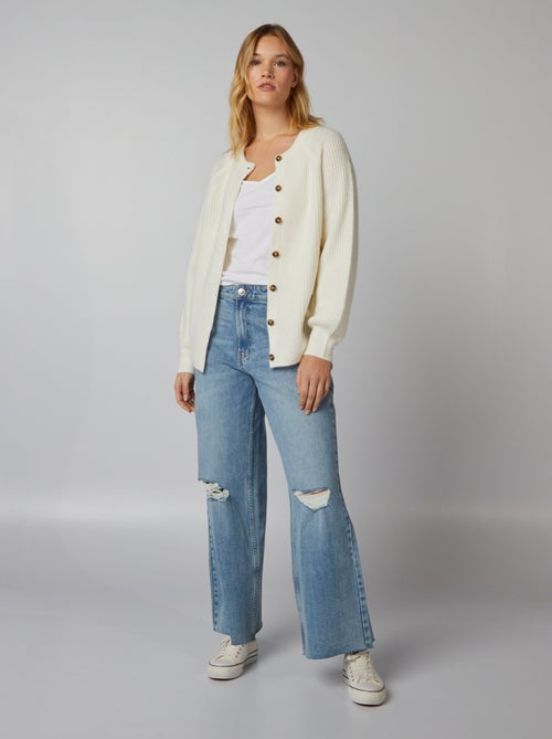 Calças de ganga wide leg com cintura subida - Kiabi