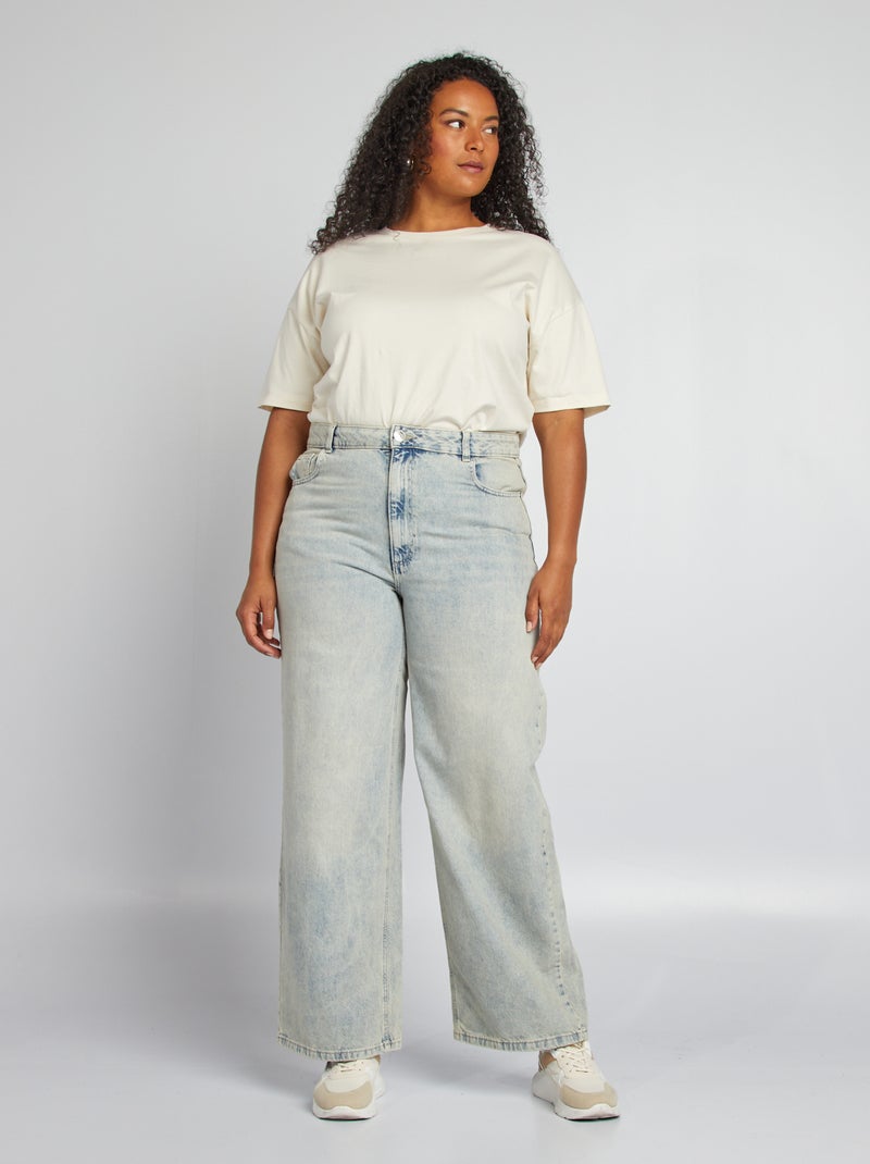 Calças de ganga wide leg com cintura subida AZUL - Kiabi