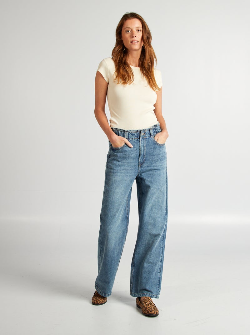 Calças de ganga wide-leg com cintura subida AZUL - Kiabi