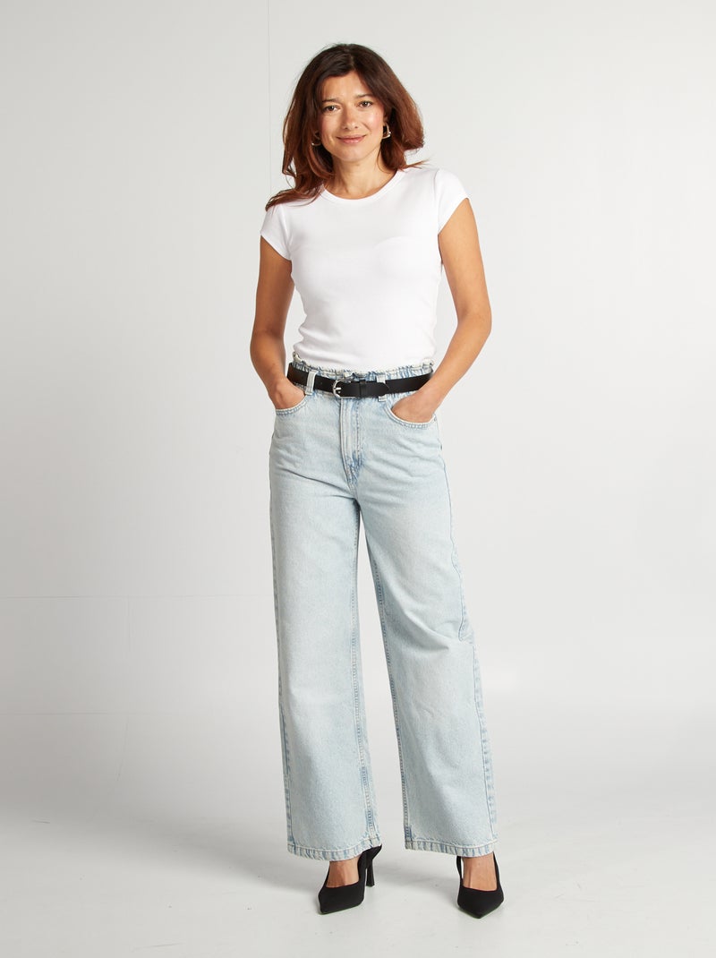 Calças de ganga wide-leg com cintura subida AZUL - Kiabi