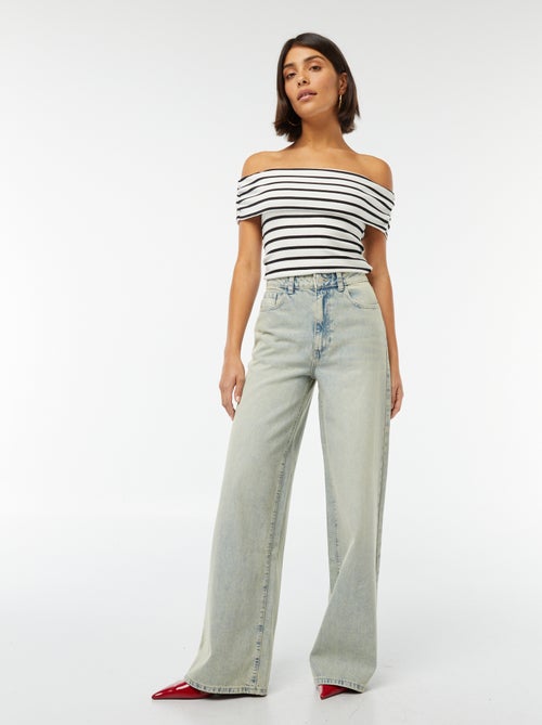 Calças de ganga wide leg com cintura subida - Kiabi
