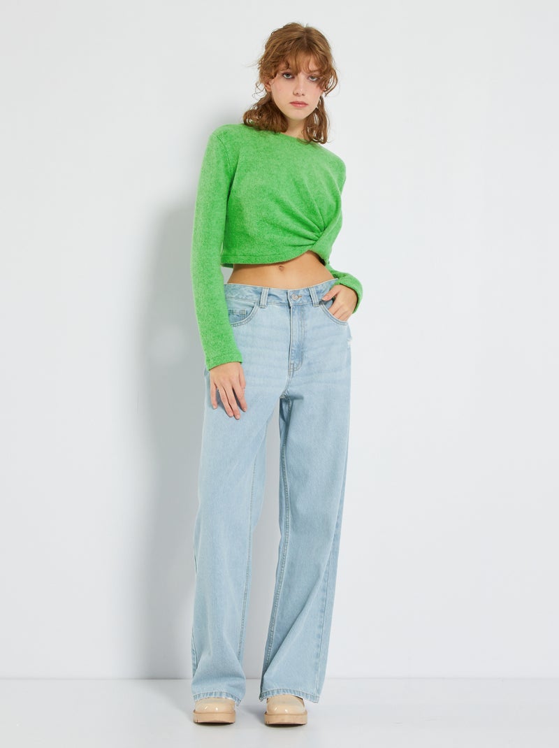 Calças de ganga wide-leg com cintura subida Azul - Kiabi