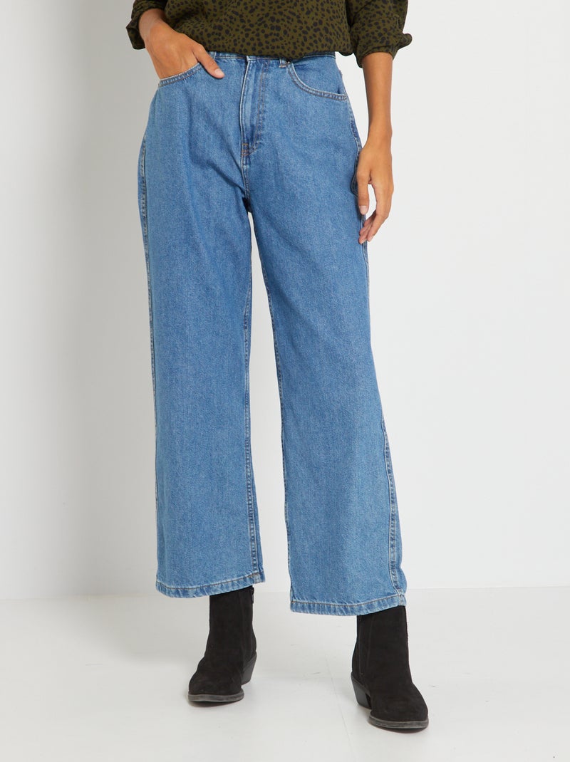 Calças de ganga wide-leg com cintura subida AZUL - Kiabi