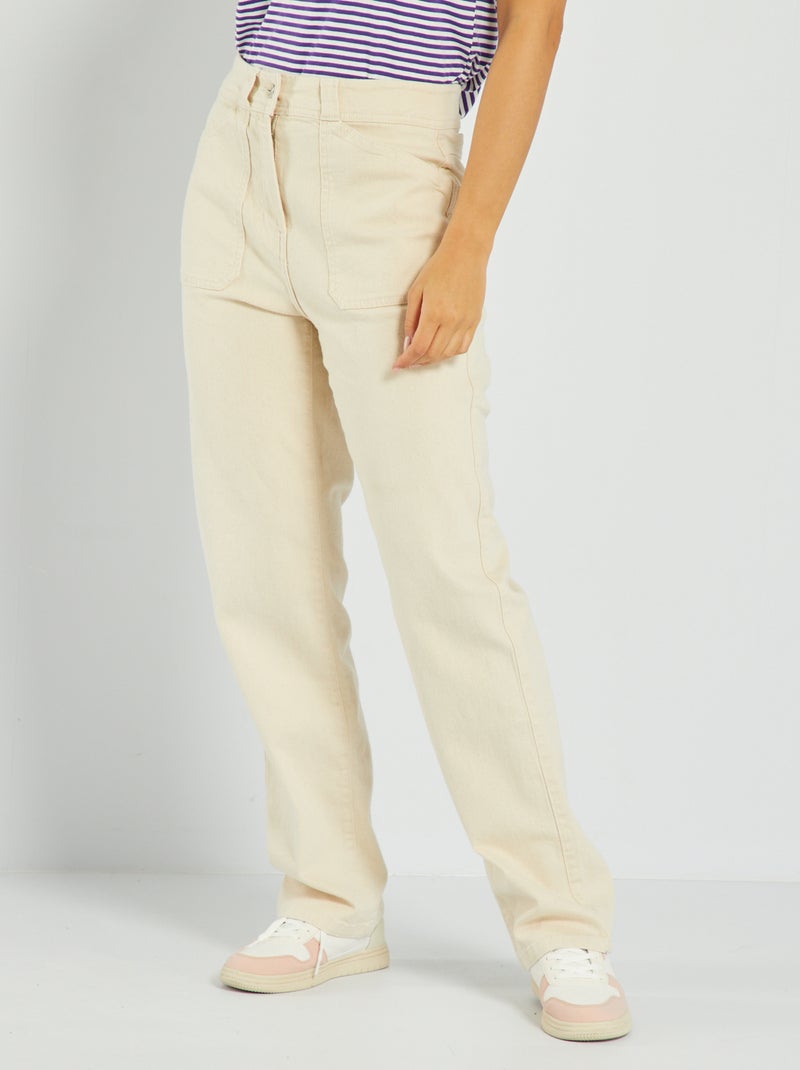 Calças de ganga wide-leg com cintura subida BEGE - Kiabi