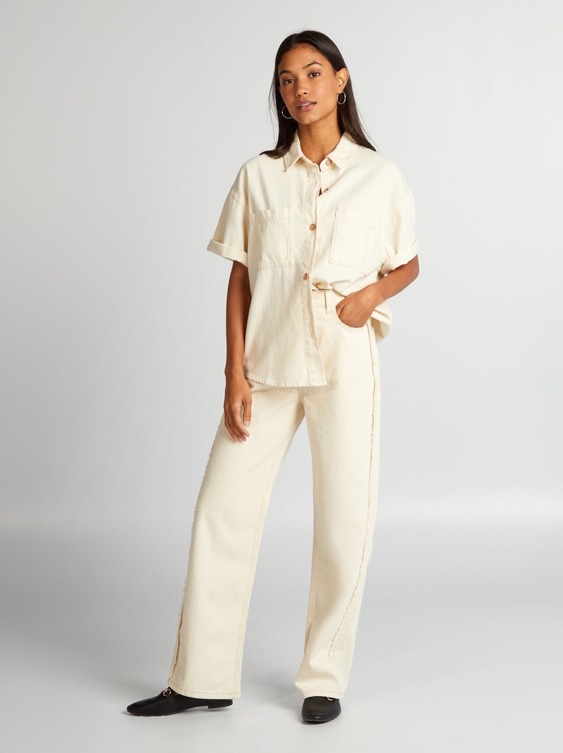 Calças de ganga wide leg com cintura subida BEGE - Kiabi