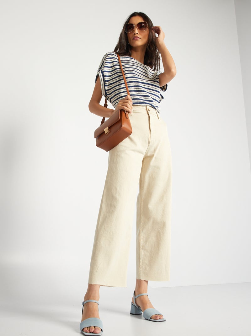 Calças de ganga wide leg com cintura subida BEGE - Kiabi