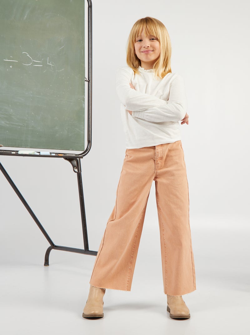 Calças de ganga wide leg com cintura subida BEGE - Kiabi