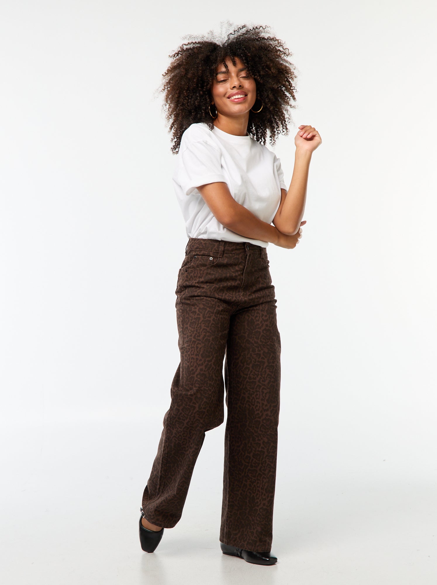 Calças de ganga wide-leg com cintura subida