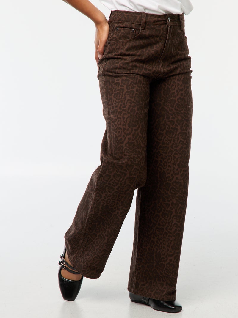 Calças de ganga wide-leg com cintura subida Bege - Kiabi