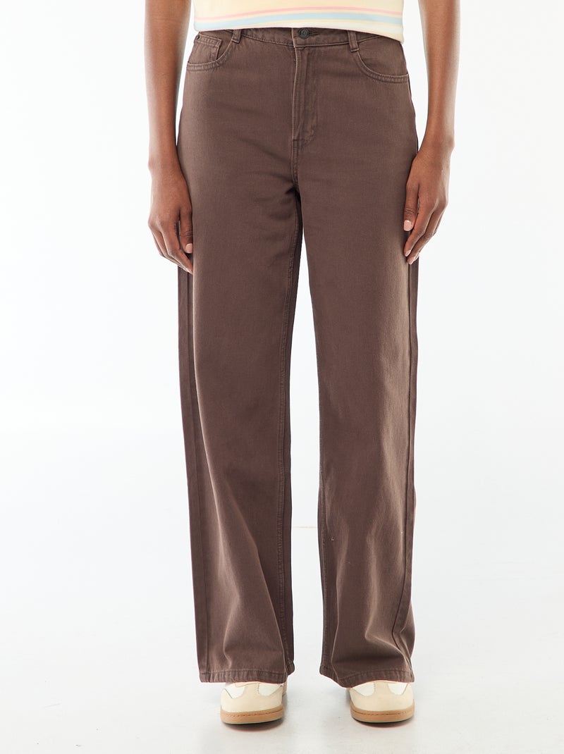Calças de ganga wide-leg com cintura subida Castanho - Kiabi