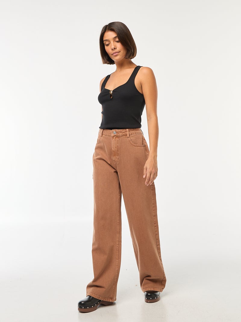Calças de ganga wide-leg com cintura subida Castanho - Kiabi