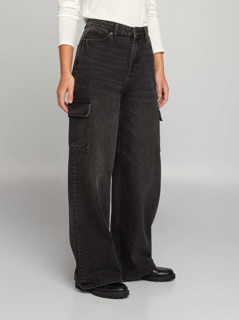 Calças de ganga wide-leg com cintura subida CINZA - Kiabi