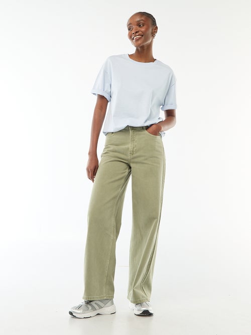 Calças de ganga wide-leg com cintura subida - Kiabi