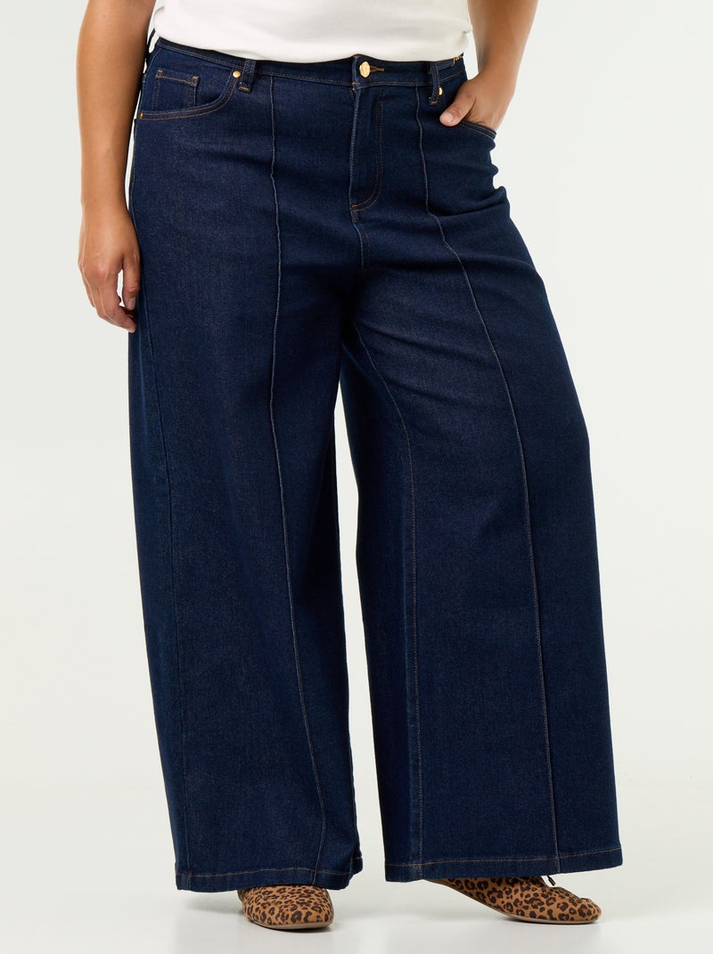 Calças de ganga wide leg com detalhes dourados Azul - Kiabi