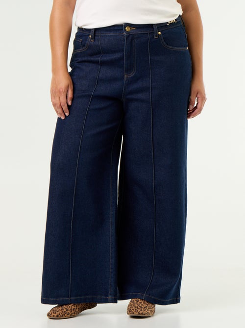 Calças de ganga wide leg com detalhes dourados - Kiabi