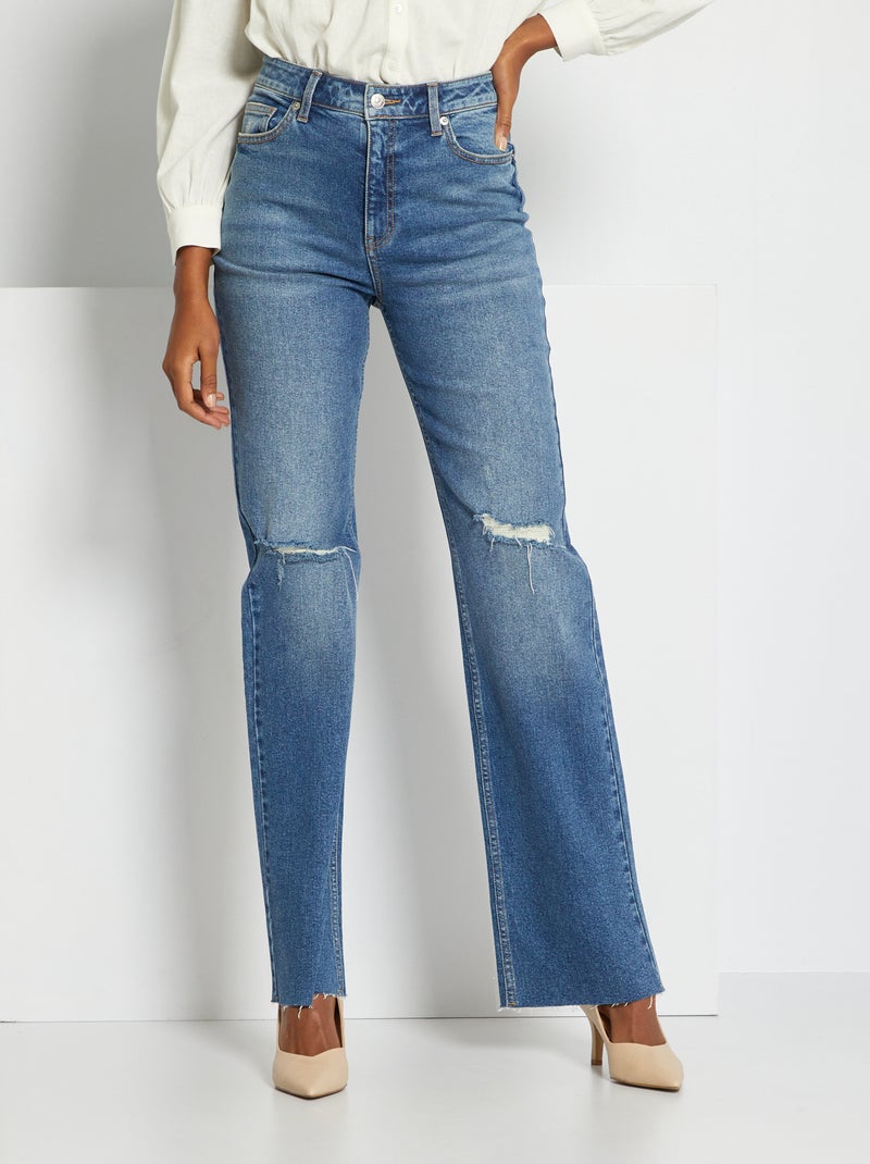 Calças de ganga wide leg com efeito destroy AZUL - Kiabi