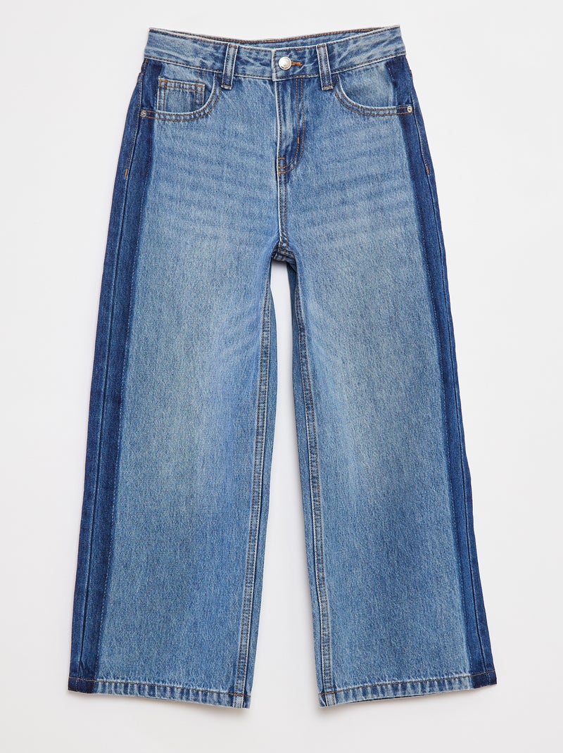 Calças de ganga wide leg com faixa contrastante Azul - Kiabi