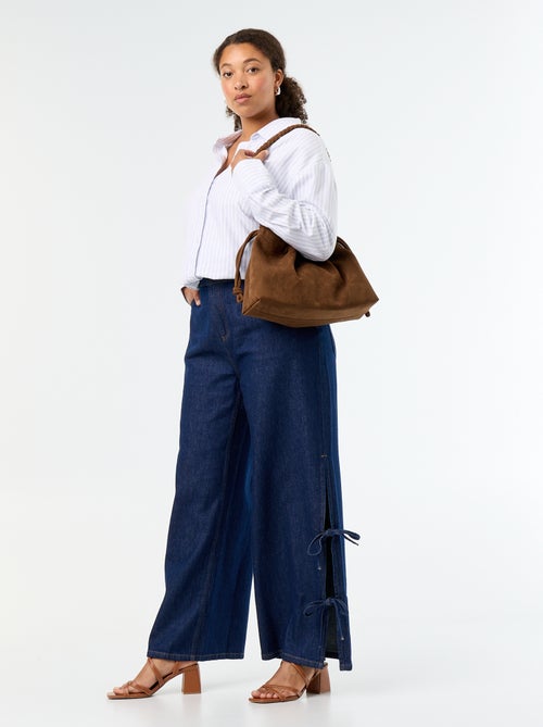 Calças de ganga wide leg com laços fantasia nas laterais - Kiabi