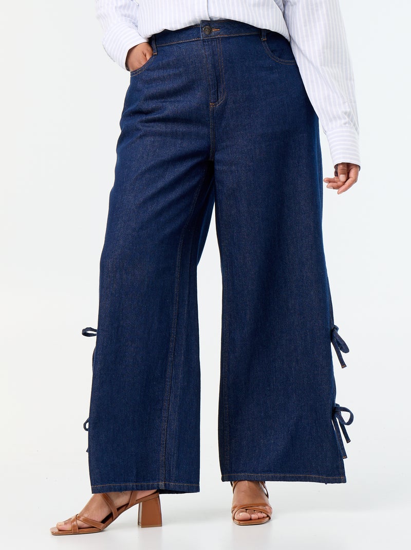 Calças de ganga wide leg com laços fantasia nas laterais Azul - Kiabi