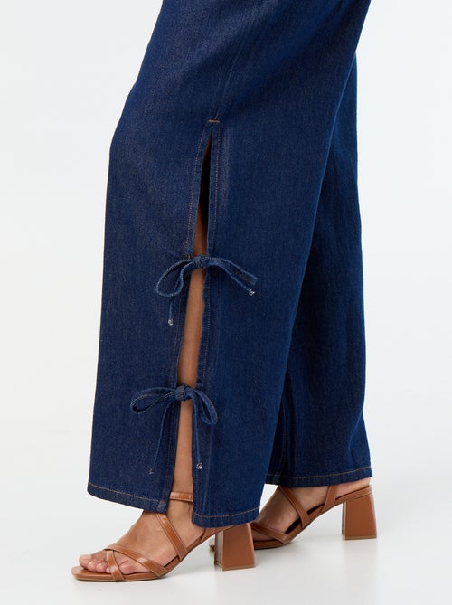 Calças de ganga wide leg com laços fantasia nas laterais - Kiabi