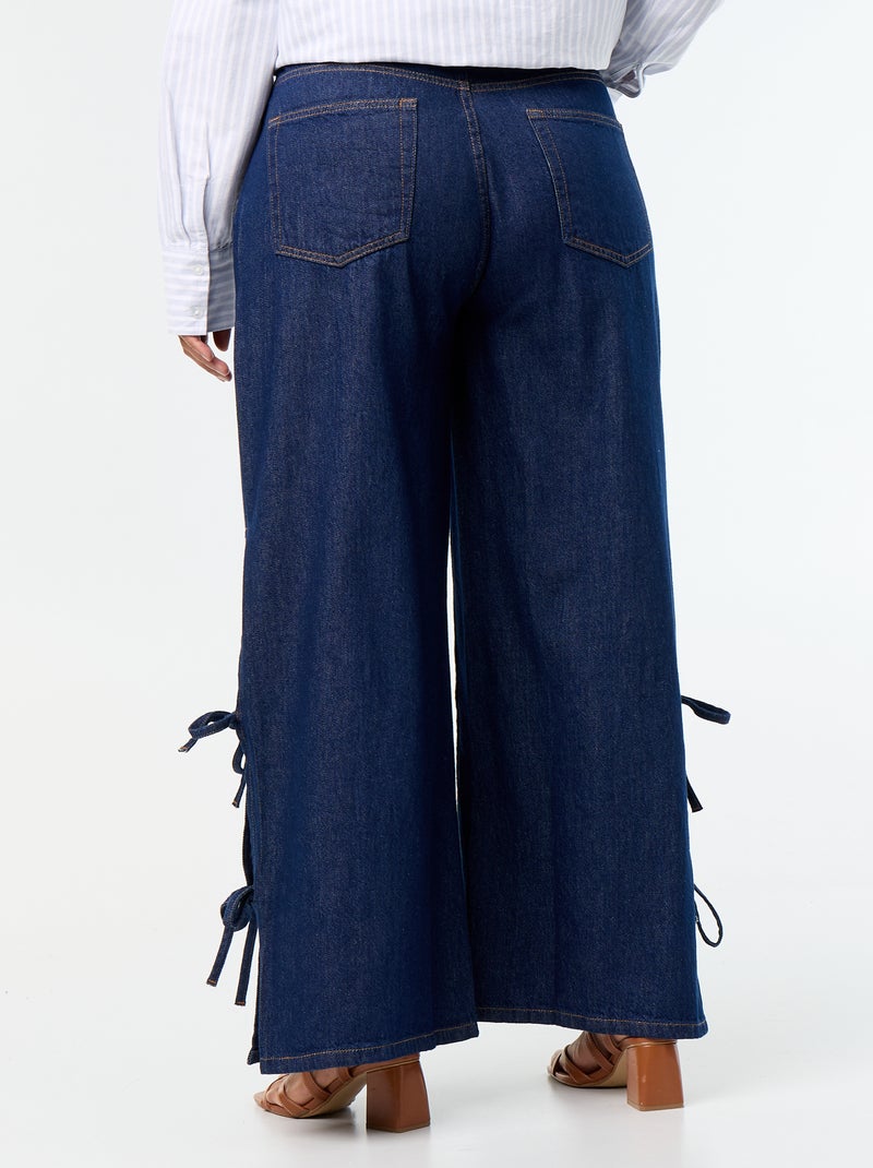 Calças de ganga wide leg com laços fantasia nas laterais Azul - Kiabi