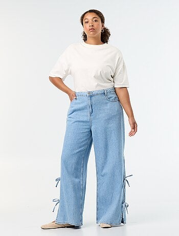 Calças de ganga wide leg com laços fantasia nas laterais