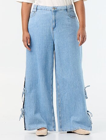 Calças de ganga wide leg com laços fantasia nas laterais