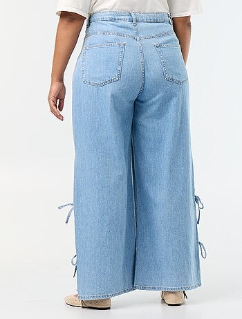 Calças de ganga wide leg com laços fantasia nas laterais