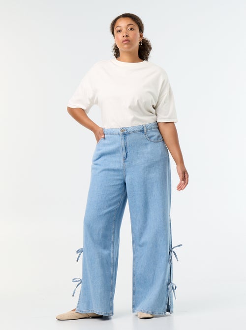 Calças de ganga wide leg com laços fantasia nas laterais - Kiabi