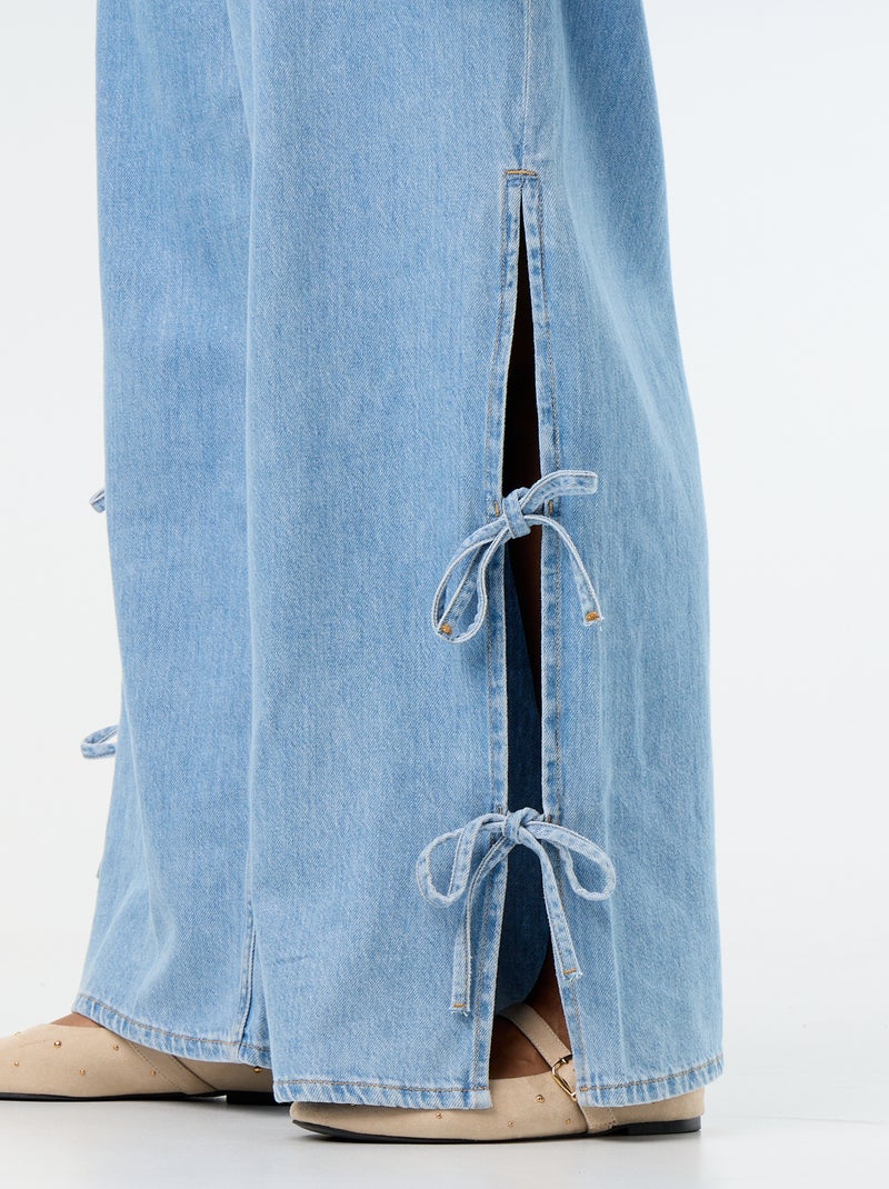 Calças de ganga wide leg com laços fantasia nas laterais Azul - Kiabi