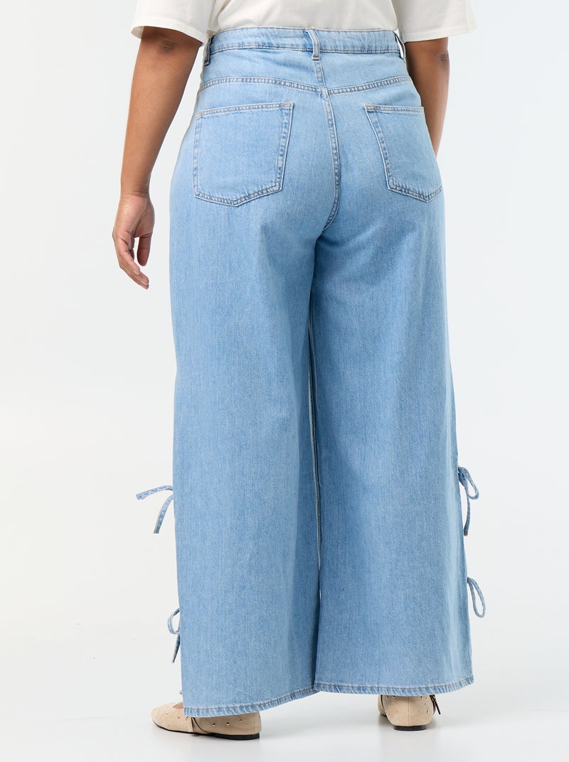 Calças de ganga wide leg com laços fantasia nas laterais Azul - Kiabi