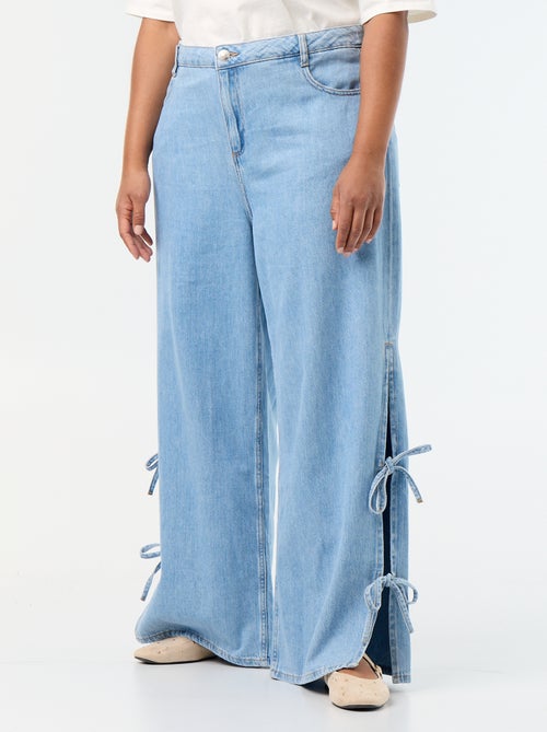 Calças de ganga wide leg com laços fantasia nas laterais - Kiabi