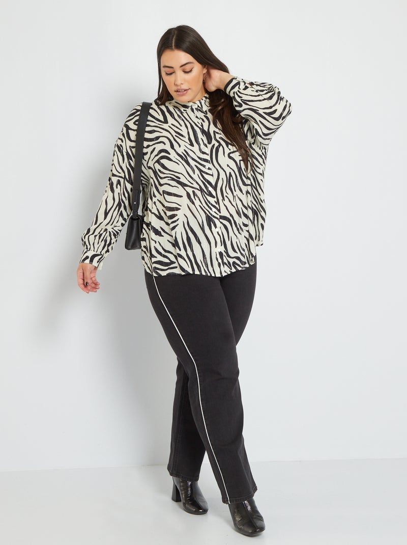 Calças de ganga wide-leg com orla de fantasia - L32 PRETO - Kiabi