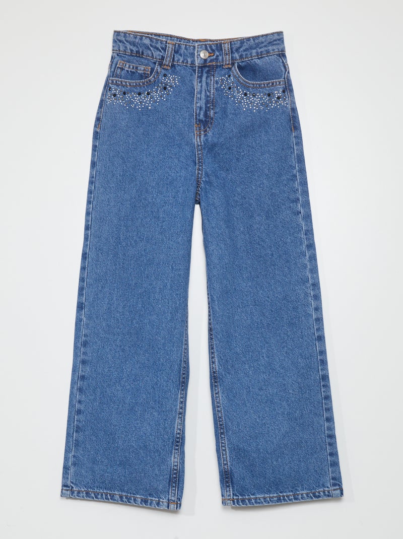 Calças de ganga wide leg com ouropel AZUL - Kiabi