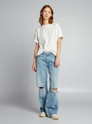 Calças de ganga wide leg com rasgões