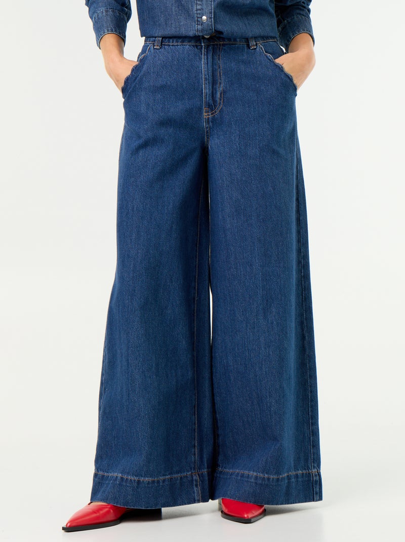 Calças de ganga wide leg com recortes nos bolsos Azul - Kiabi