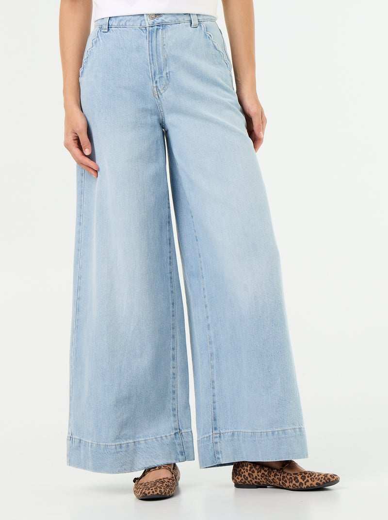 Calças de ganga wide leg com recortes nos bolsos Azul - Kiabi