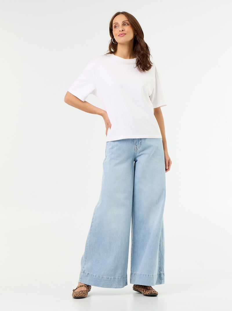 Calças de ganga wide leg com recortes nos bolsos Azul - Kiabi