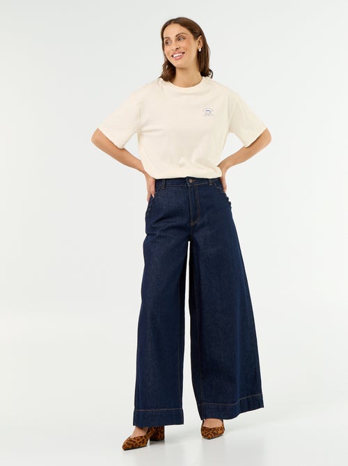 Calças de ganga wide leg com recortes nos bolsos - Kiabi