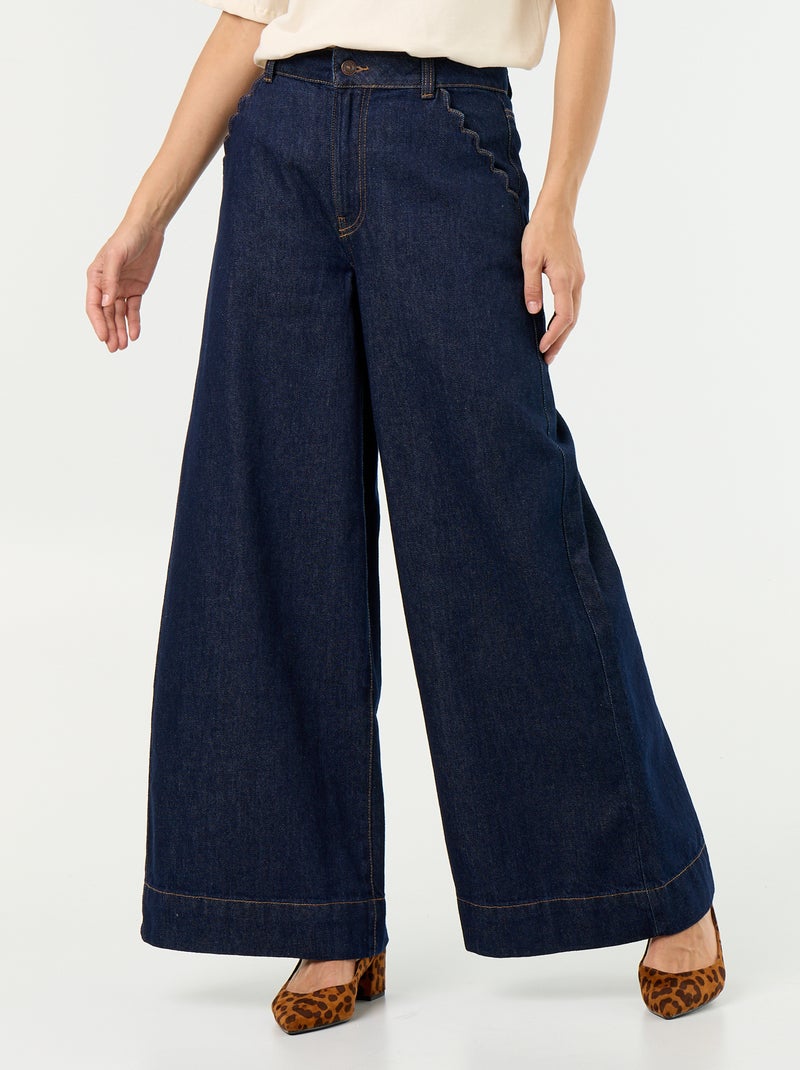 Calças de ganga wide leg com recortes nos bolsos Azul - Kiabi